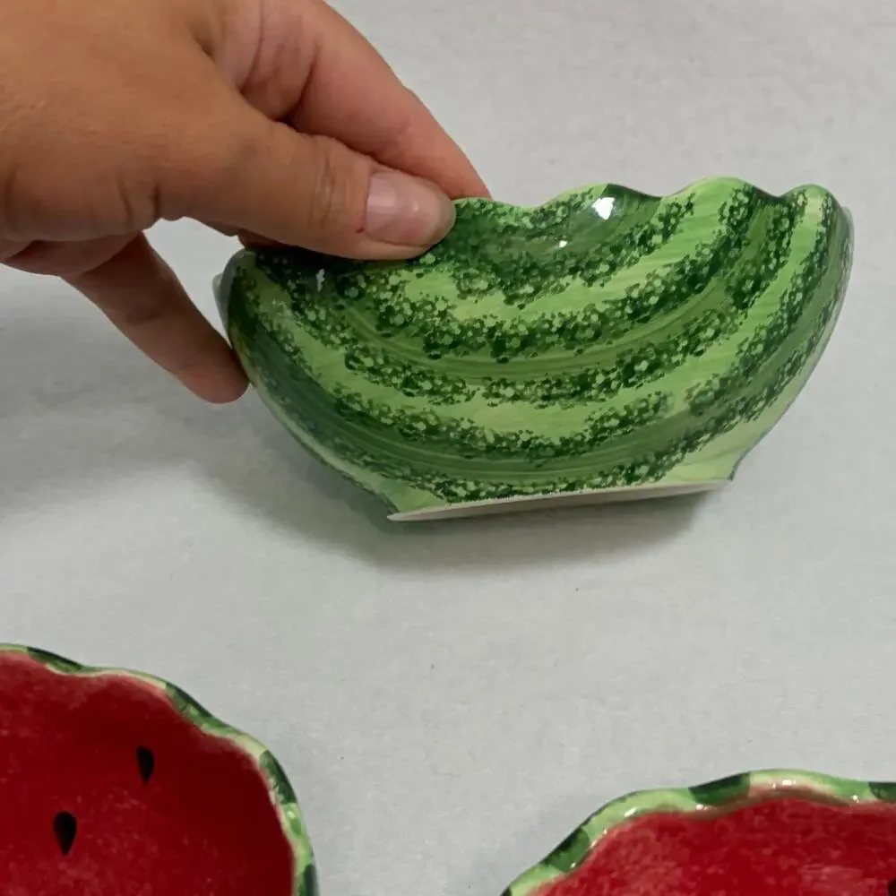 Watermelon Decorative Serving Bowl Set Ceramic with 3 Small Bowls Cookout BBQ